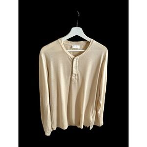 7 For All Mankind Lightwwight Long Sleeve Mens Henley Sz Large 128$msrp Beige